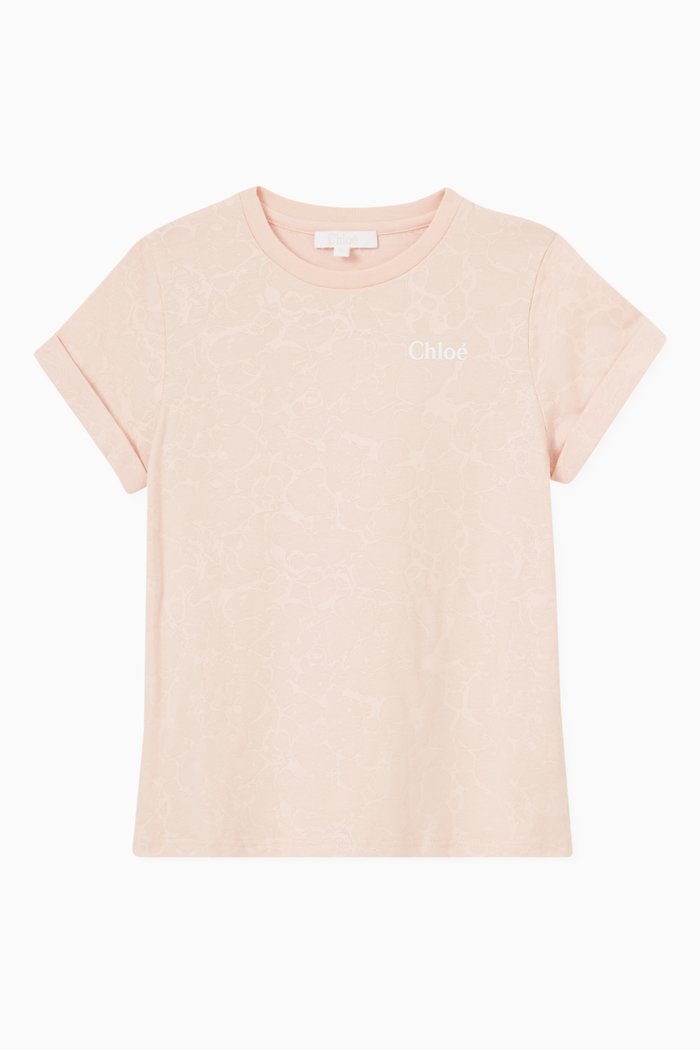 Logo T-shirt in Marble-print Cotton, Pink
