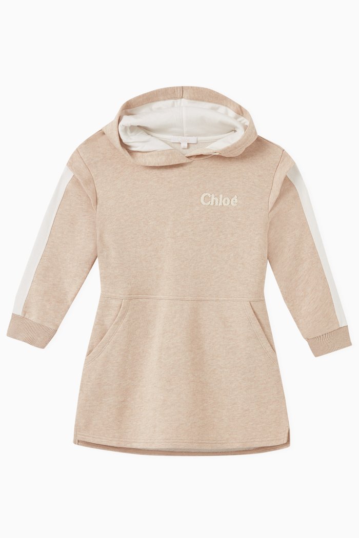 Logo Print Hoodie Dress in Jersey, Neutral