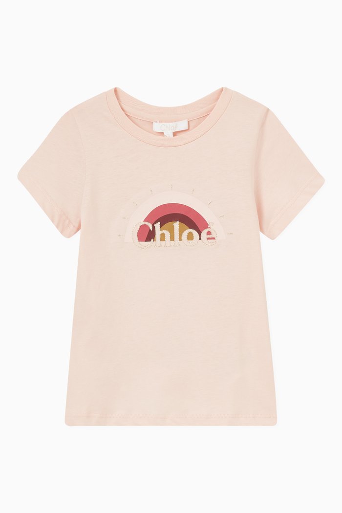 Rainbow & Logo Print T-shirt in Cotton, Pink