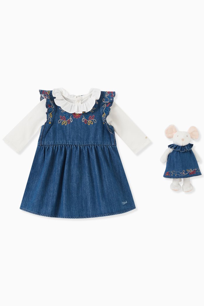 

Denim Floral Gift Set in Cotton, Blue