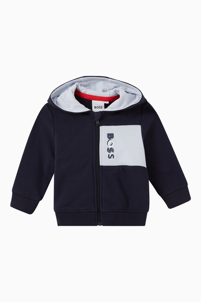 

Contrast Logo Print Hooded Sweatshirt, Blue