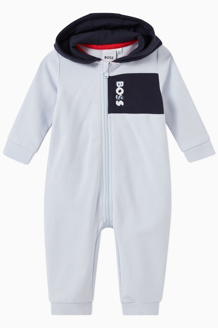 

Contrast Logo Print Hooded Overall, Blue