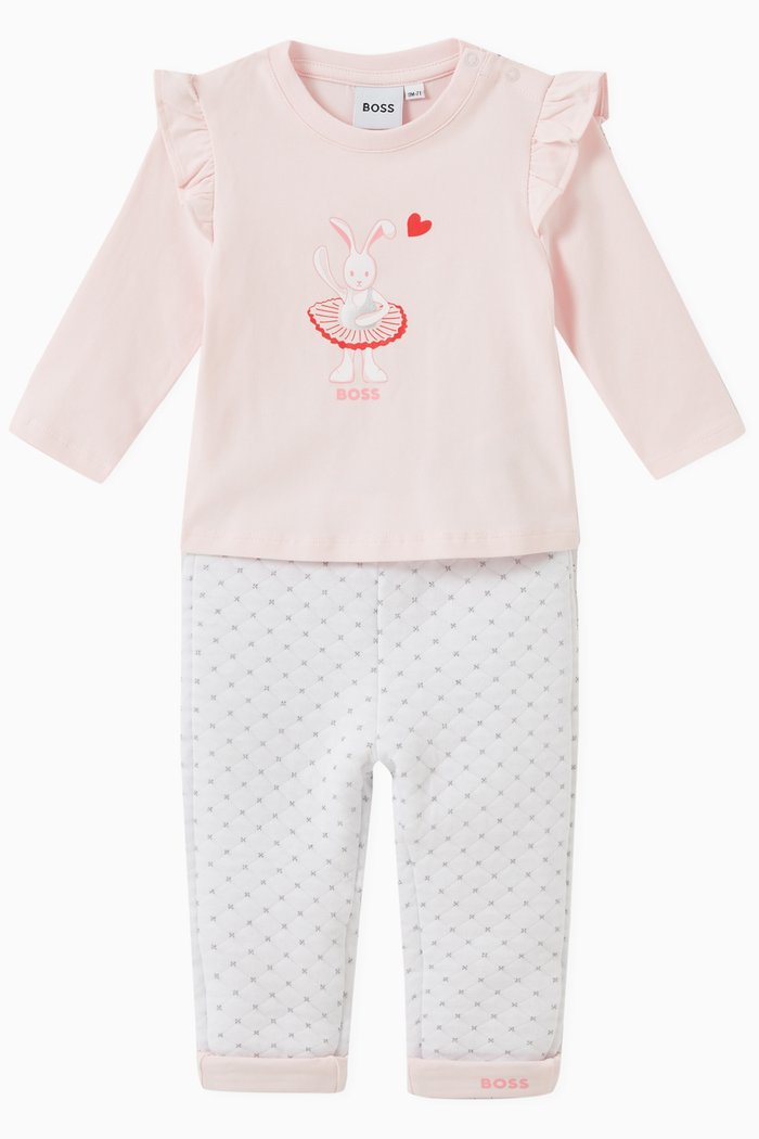 

Dancing Bunny T-shirt & Trousers Set in Cotton, Pink