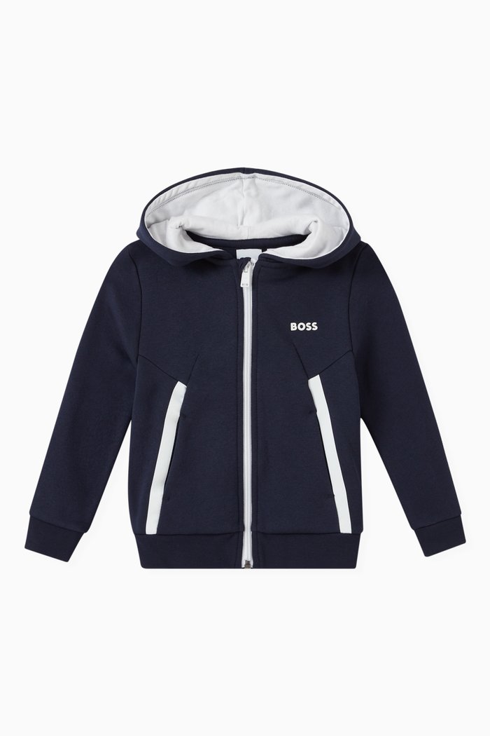 

Logo Hoodie in Cotton & Polyester, Blue