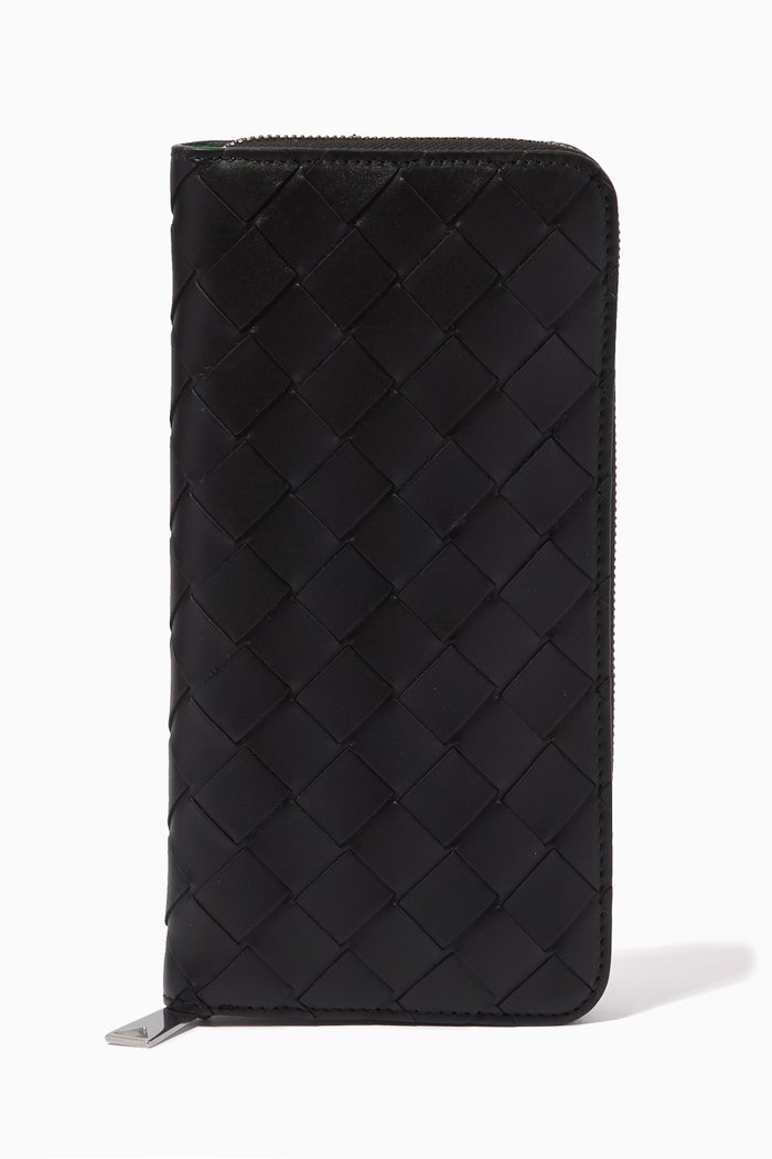 

Zip-around Wallet in Intrecciato Calfskin, Black