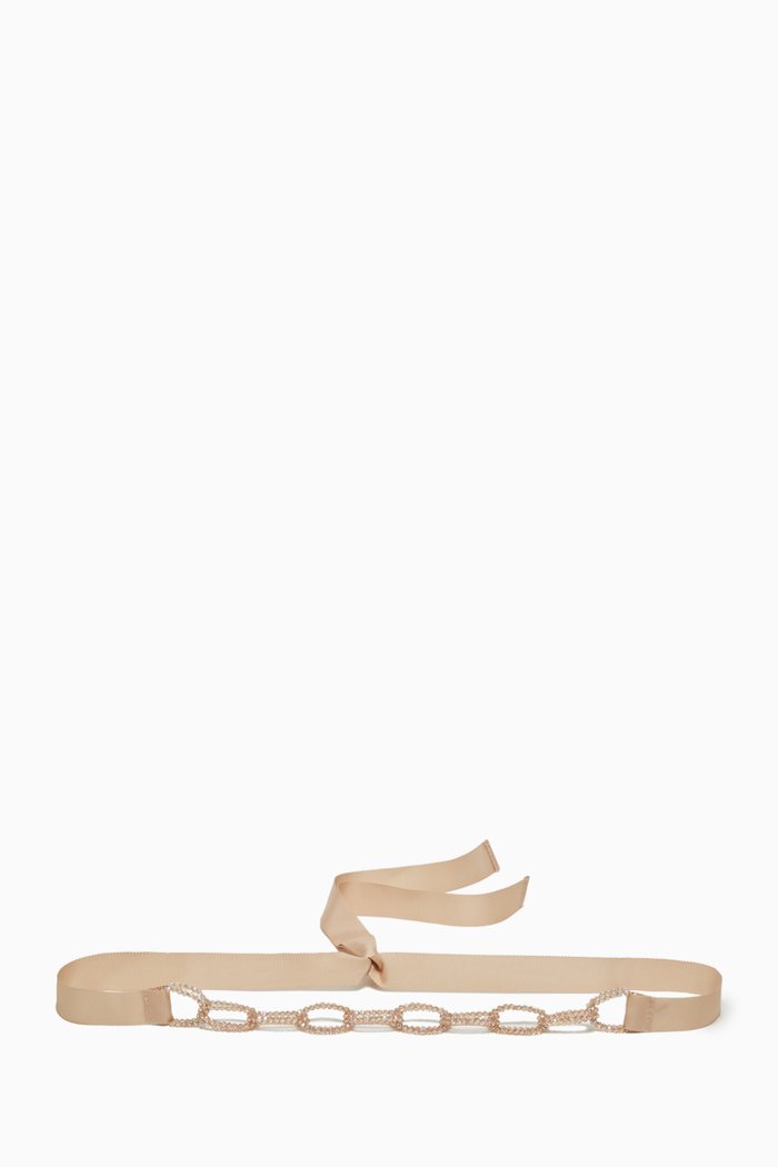 

Anguria Belt in Beaded Chain & Grosgrain Ribbon, Rose gold