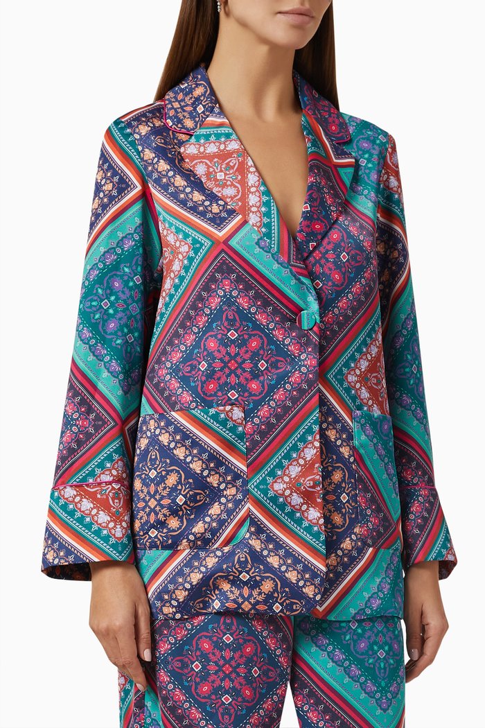 

Esca Printed Pyjama Blazer in Satin, Blue