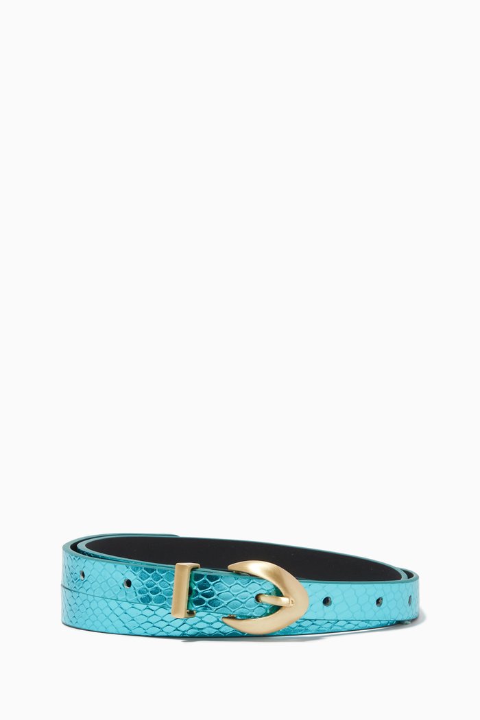 

Orinoco Python-print Belt in Textured Lamé Leather, Green