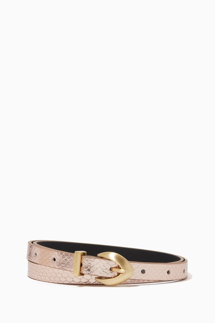 

Orinoco Python-print Belt in Textured Lamé Leather, Rose gold