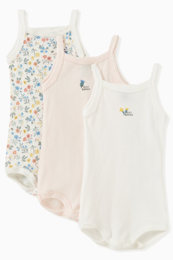 

3-Pack Floral Bodysuits in Cotton, Multicolour