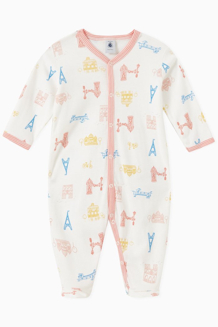 

Paris Theme Print Sleepsuit in Cotton, White