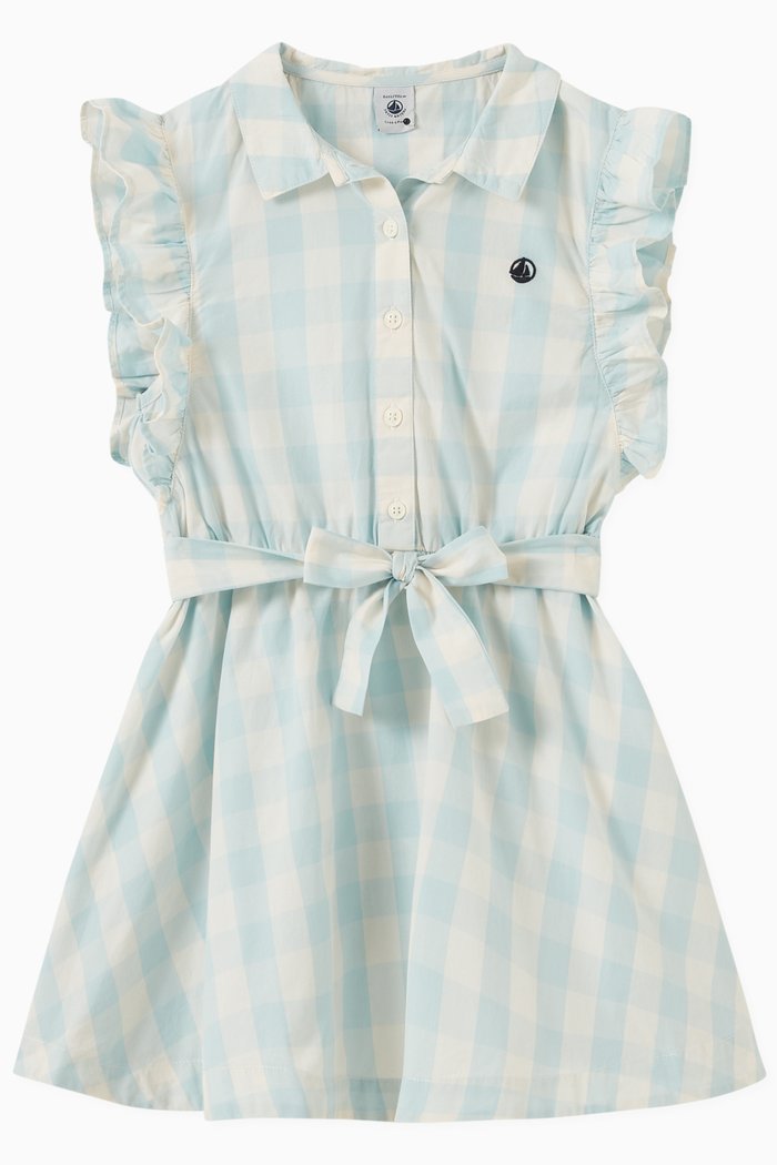 

Checked Ruffled Dress in Cotton, Blue