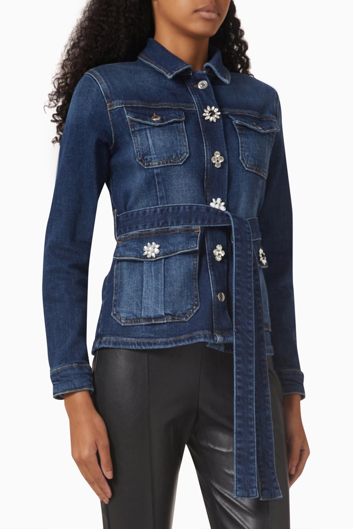 

Nichel Rhinestone Field Jacket in Stretch Denim, Blue