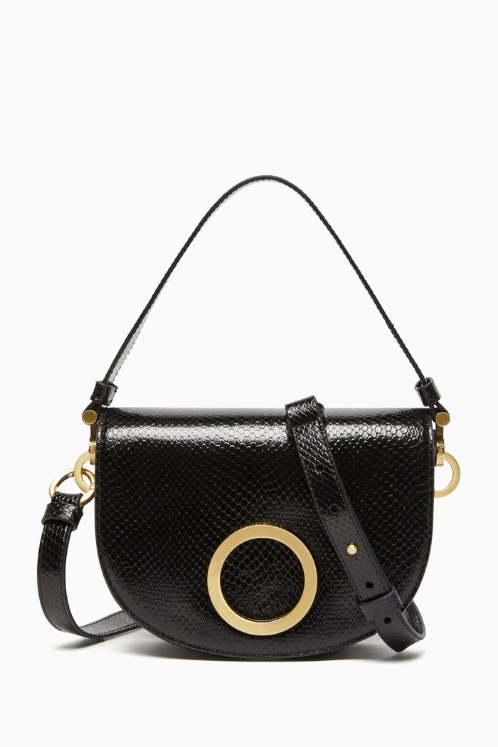 

Mid Luna Bag in Textured Lamé Leather, Black