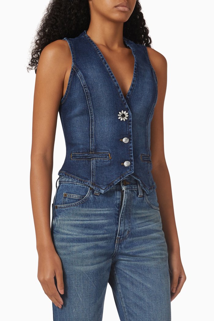 

Oceanino Rhinestone Gilet in Stretch Denim, Blue