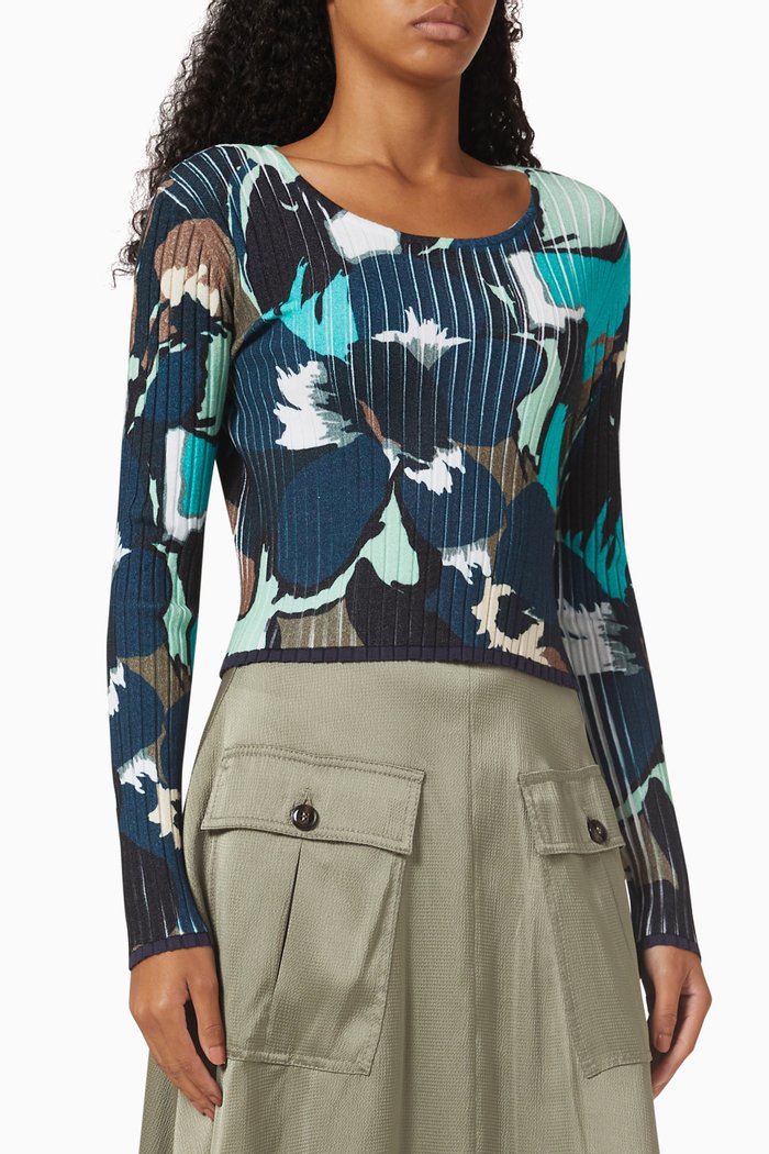 

Sincero Floral Top in Viscose Rib Knit, Green