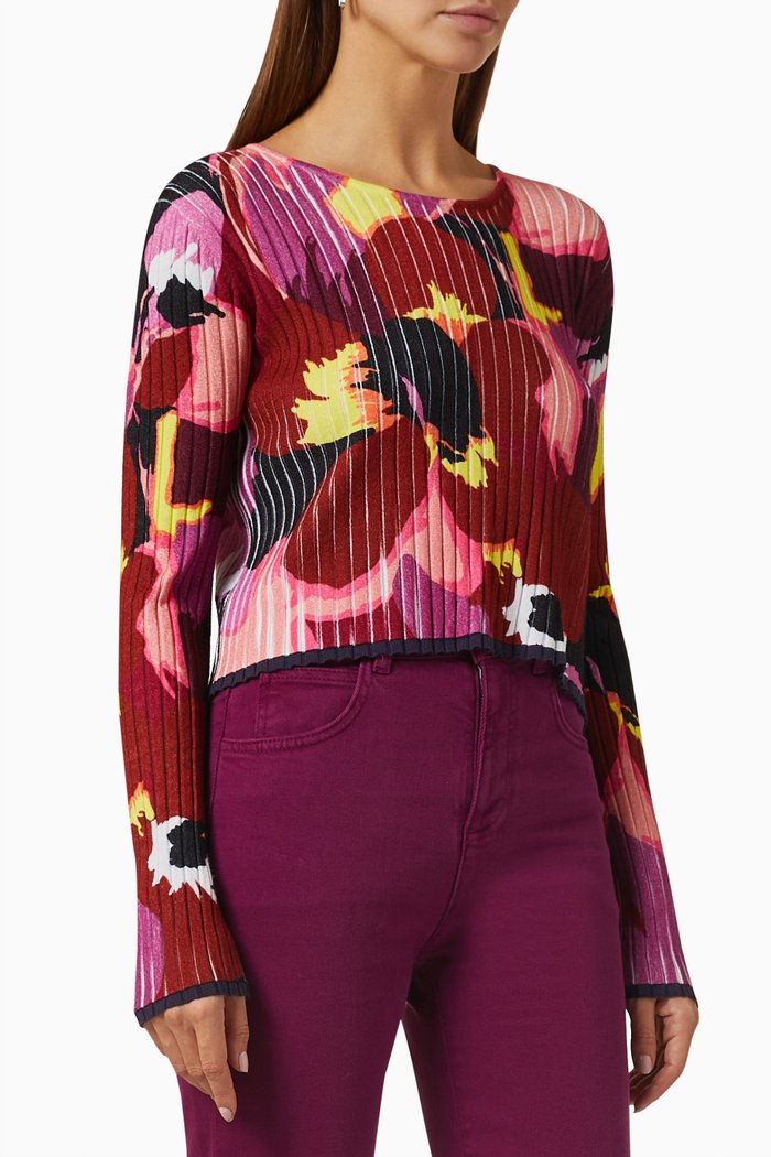 

Sincero Floral Top in Viscose Rib Knit, Pink