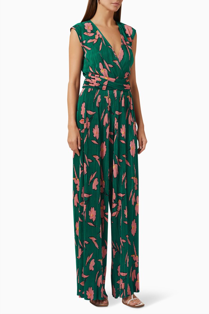 

Crudo Floral Pleated Jumpsuit in Jersey, Green