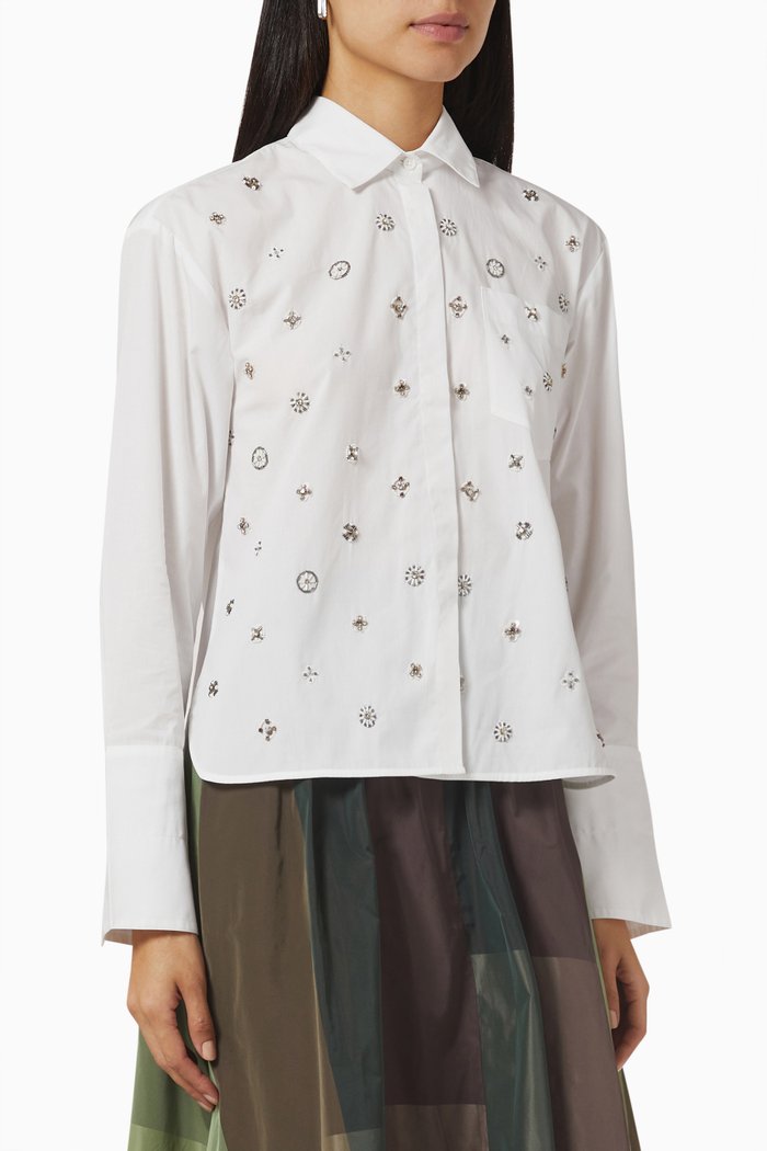 

Laser Bijou Embellished Shirt in Cotton Muslin, White