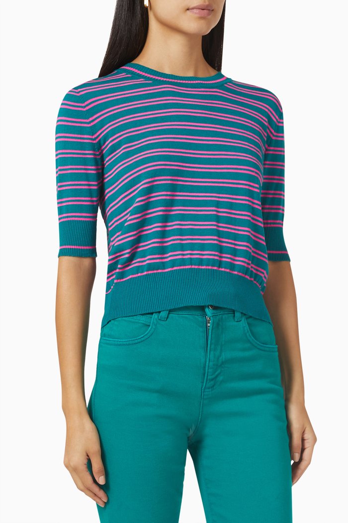 

Silente Striped Top in Silk & Cotton Knit, Green