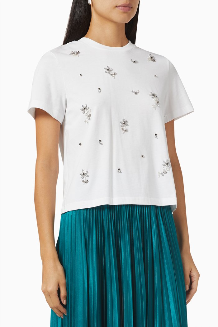 Cuore Embellished T-shirt in Cotton Jersey, White