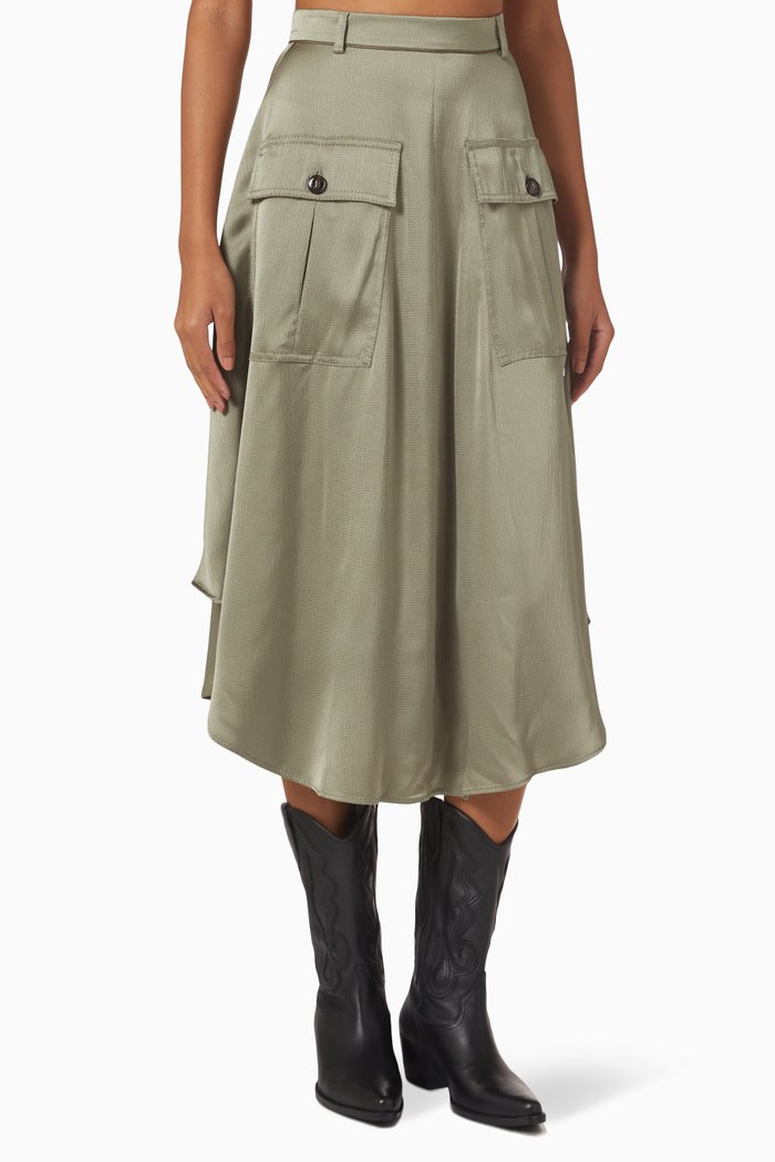 

Violino Cargo Midi Skirt in Satin, Green