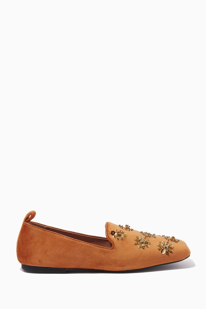 

Hall Embroidered Loafers in Velvet, Orange