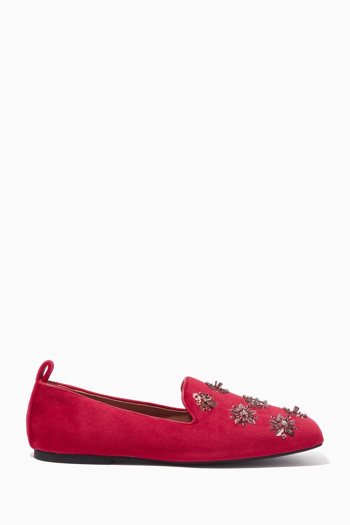 

Hall Embroidered Loafers in Velvet, Pink
