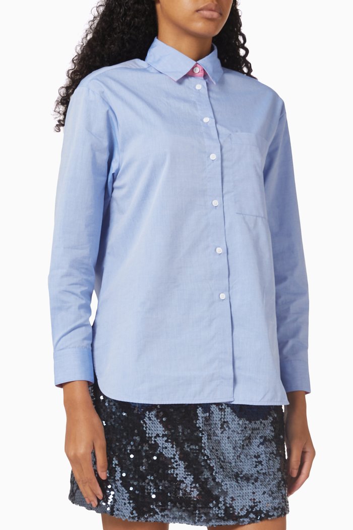 

Rilento Loose Fit Shirt in Cotton Poplin, Blue