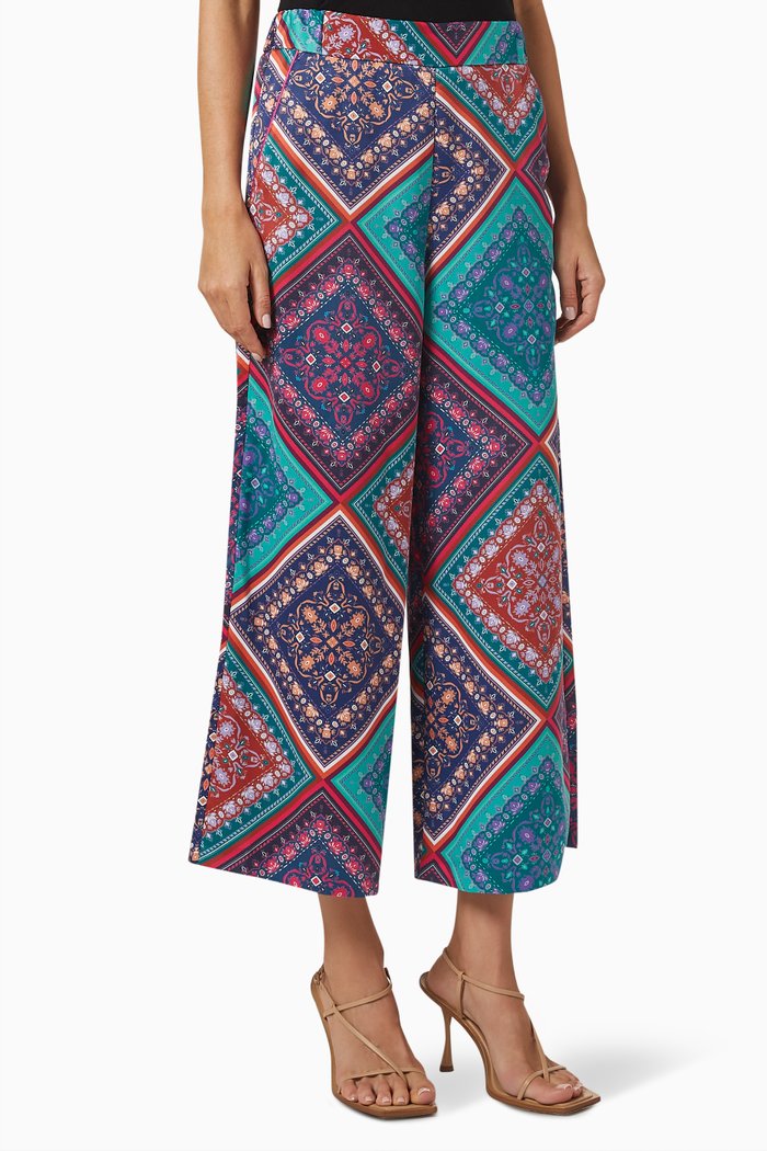 

Acrux Printed Wide-leg Pants in Satin, Blue