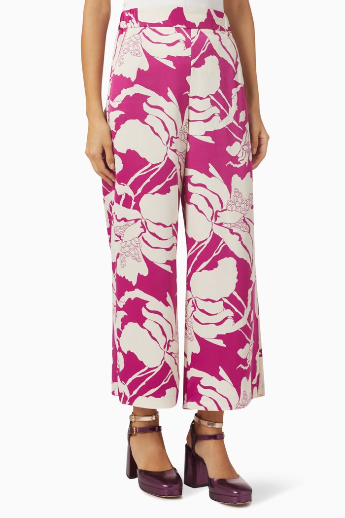 

Acrux Printed Wide-leg Pants in Satin, Pink