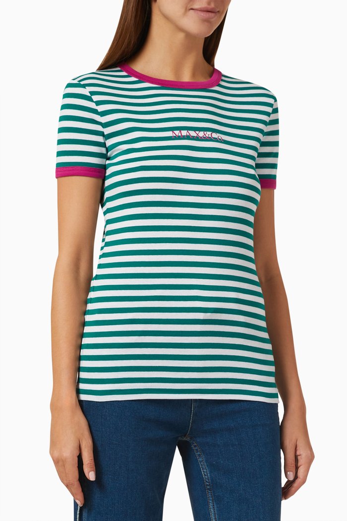 

Striped Logo Slim Fit T-shirt in Cotton Jersey, Green