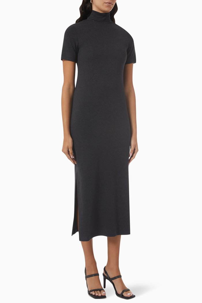 

Turtleneck Dress in Cotton & Cashmere Ribbed Jersey, Grey