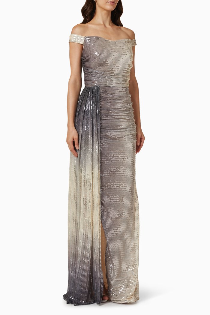 

Off-the-shoulder Sequin Maxi Dress, Grey