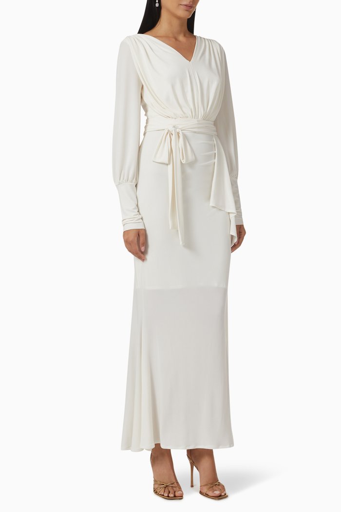 

Ruched Maxi Dress in Crêpe, Neutral