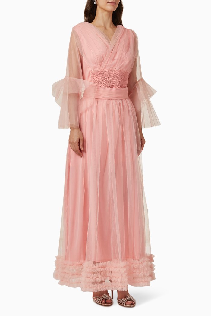 

Frilled Maxi Dress in Tulle, Pink