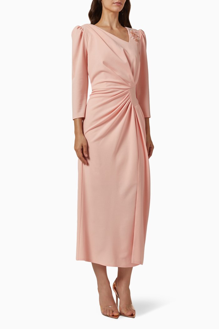 

Ruched Midi Dress in Crêpe, Pink