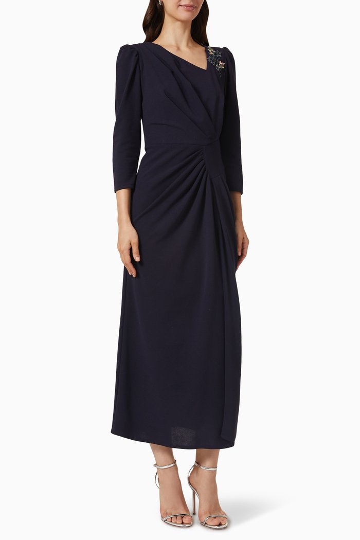 

Ruched Midi Dress in Crêpe, Blue