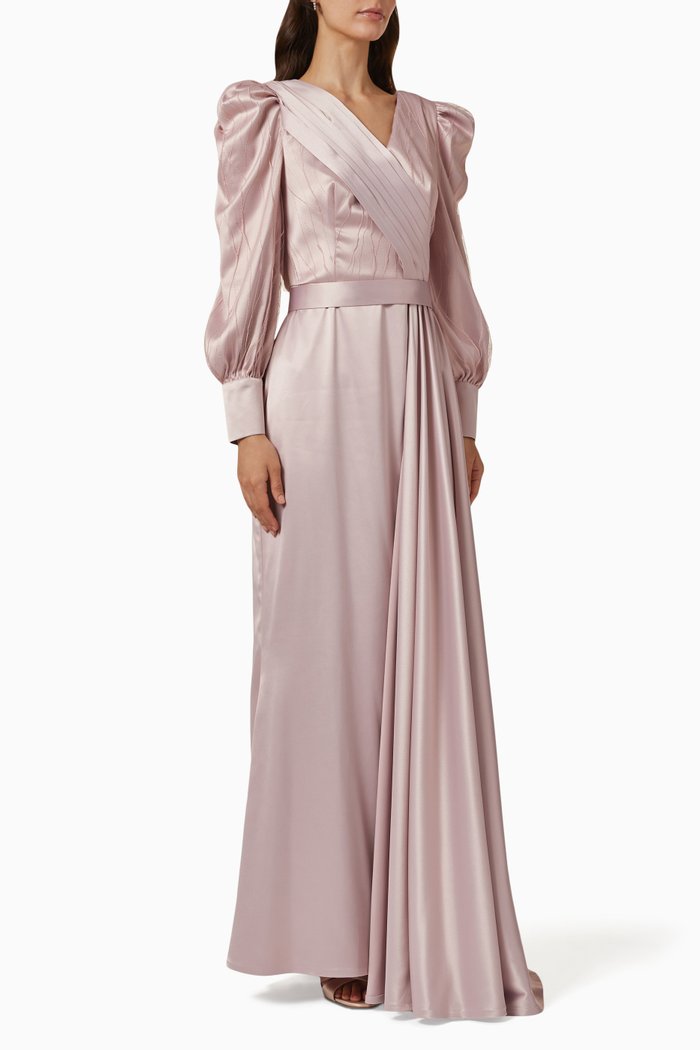 

Pleated Maxi Dress in Satin Crêpe, Pink