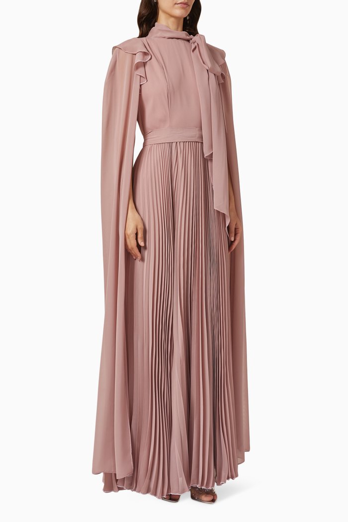 

Cape Sleeve Pleated Maxi Dress, Pink