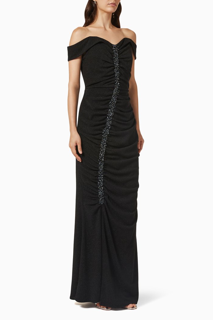 

Embellished Ruched Maxi Dress, Black