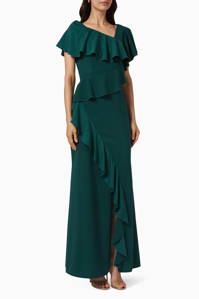 

Ruffle Tiered Dress in Organza, Green