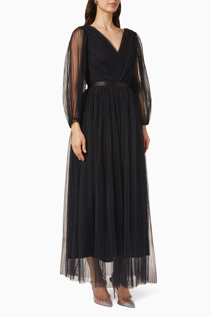 Puff Sleeve Dress in Tulle, Black