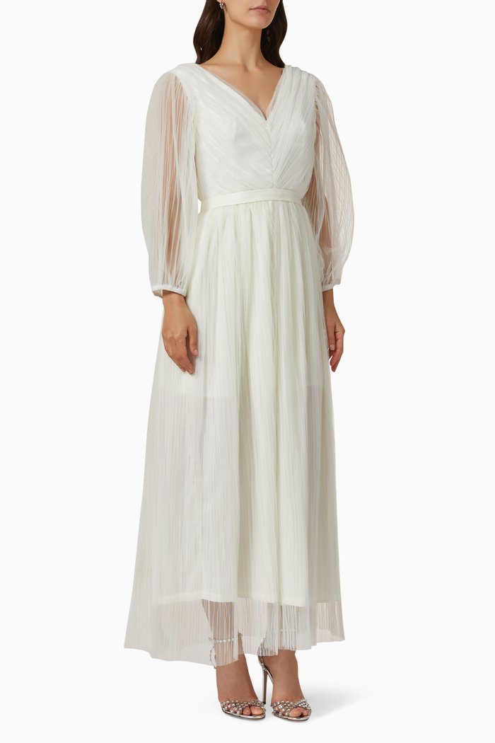 

Puff Sleeve Dress in Tulle, Neutral