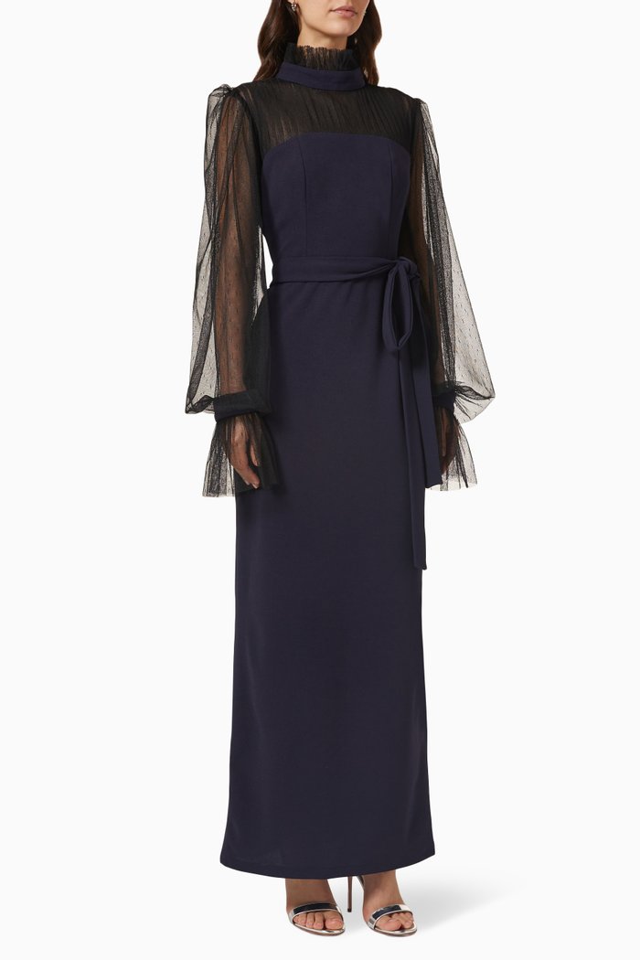 

Puff Sleeve Dress in Tulle, Blue