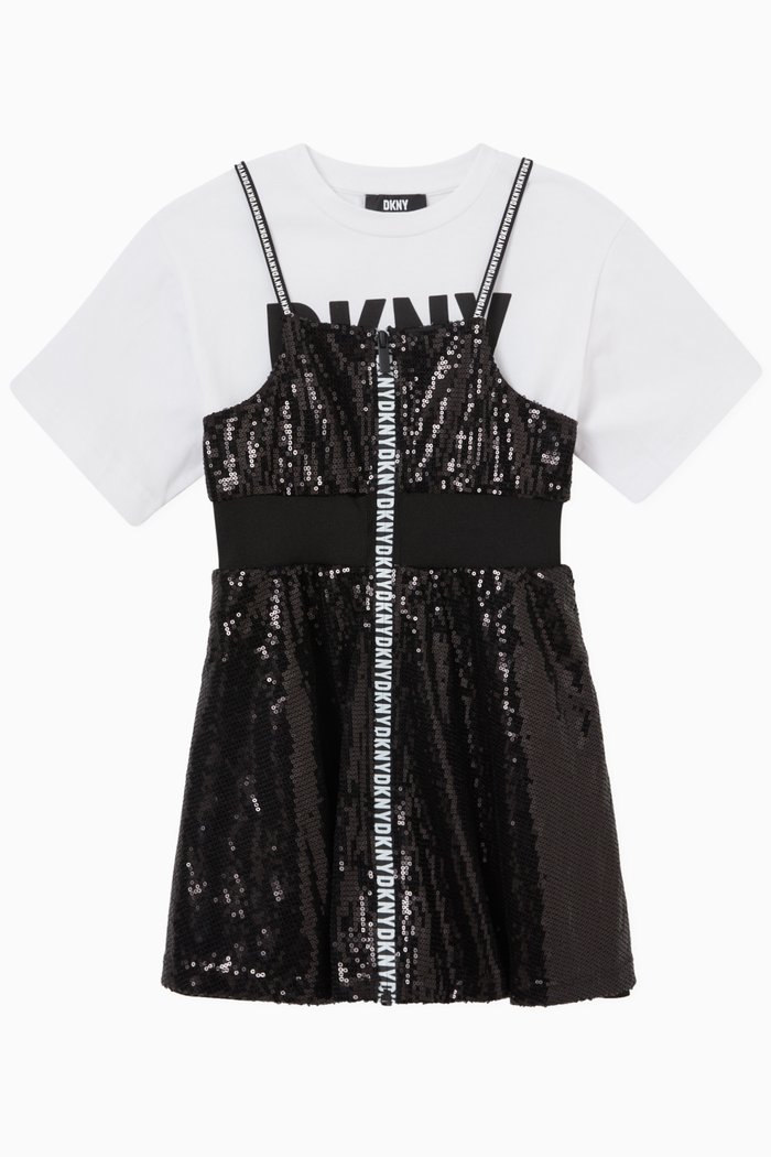 

Sequinned Two-in-one Dress, Black