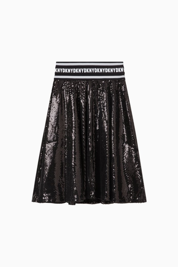 

Logo Waistband Sequinned Skirt in Viscose, Black