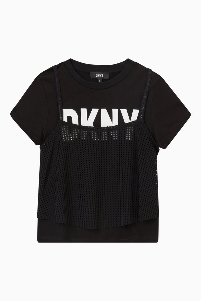 

Logo Print T-Shirt with Mesh Overlay, Black