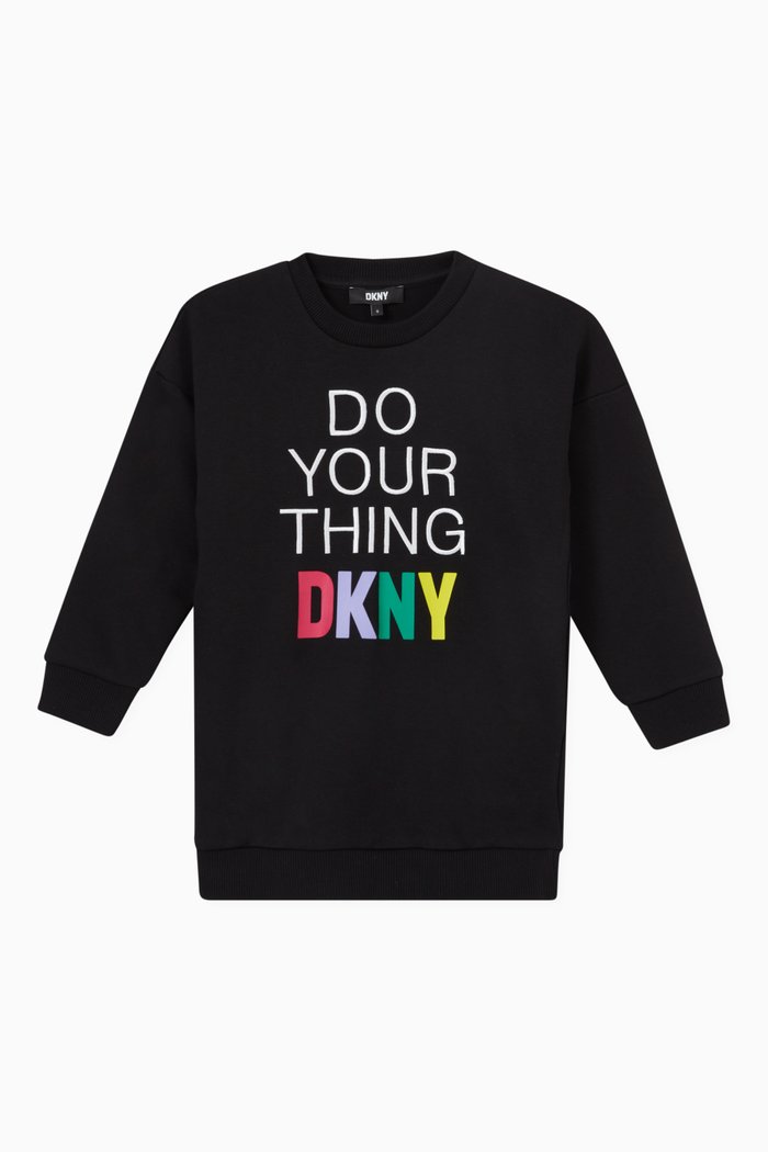 

Slogan Print Sweatshirt Dress in Cotton, Black