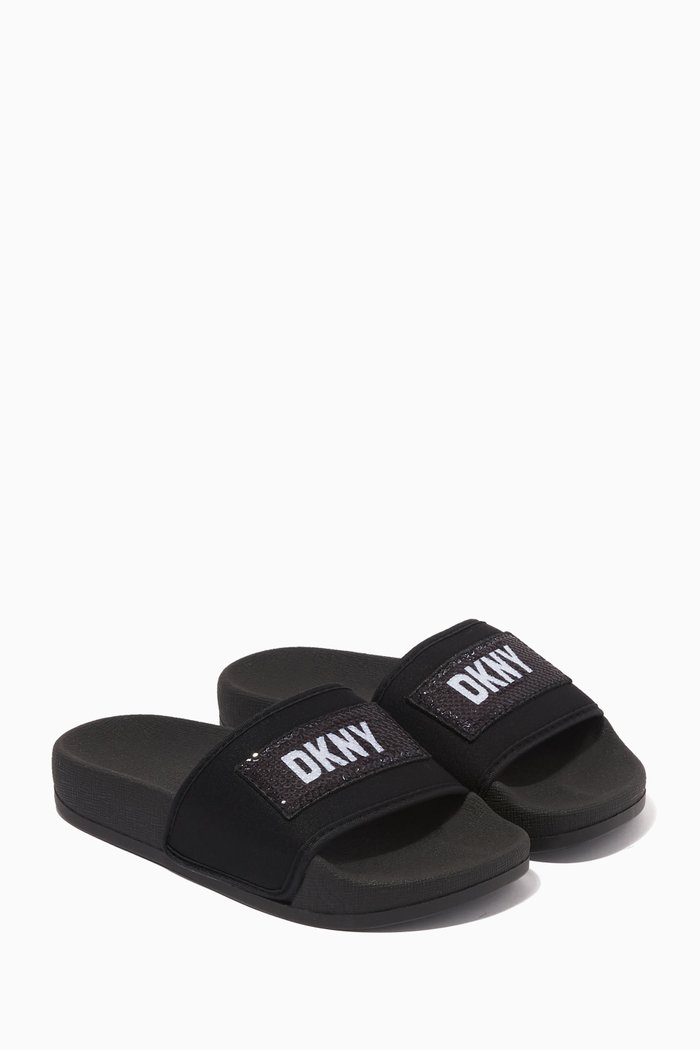 

Logo Glittery Patch Slides in Rubber, Black